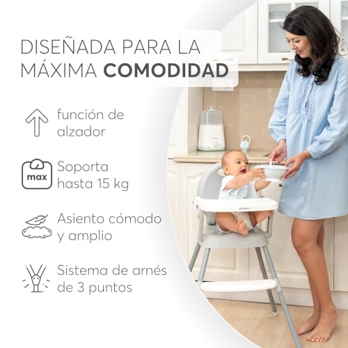 KikkaBoo SPOONY Trona Bebé 3 en 1 Evolutiva, Plegable, con Bandeja Extraíble, hasta 36 Meses, Gris