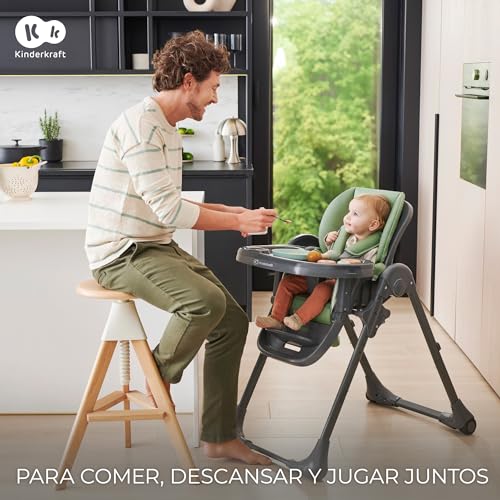 Kinderkraft TUMMIE Trona Bebé 2 en 1, Reclinable, con Juguetes y Reposapiés, Ajustable, Gris
