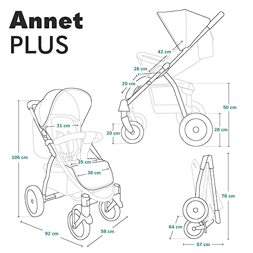 LIONELO Annet Silla de Paseo con Reclinación Total, Capota XXL y Mosquitera, Plegable, de 0-48 Meses (hasta 22 kg), Stone Caramel