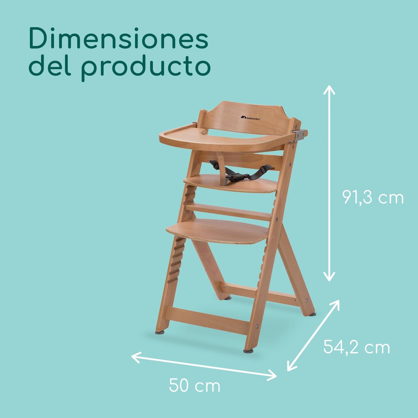 Bebeconfort Timba Trona Evolutiva de Madera, de 6 Meses a 99 Años (hasta 110 kg), con Bandeja Extraíble y Asiento Ajustable, Natural
