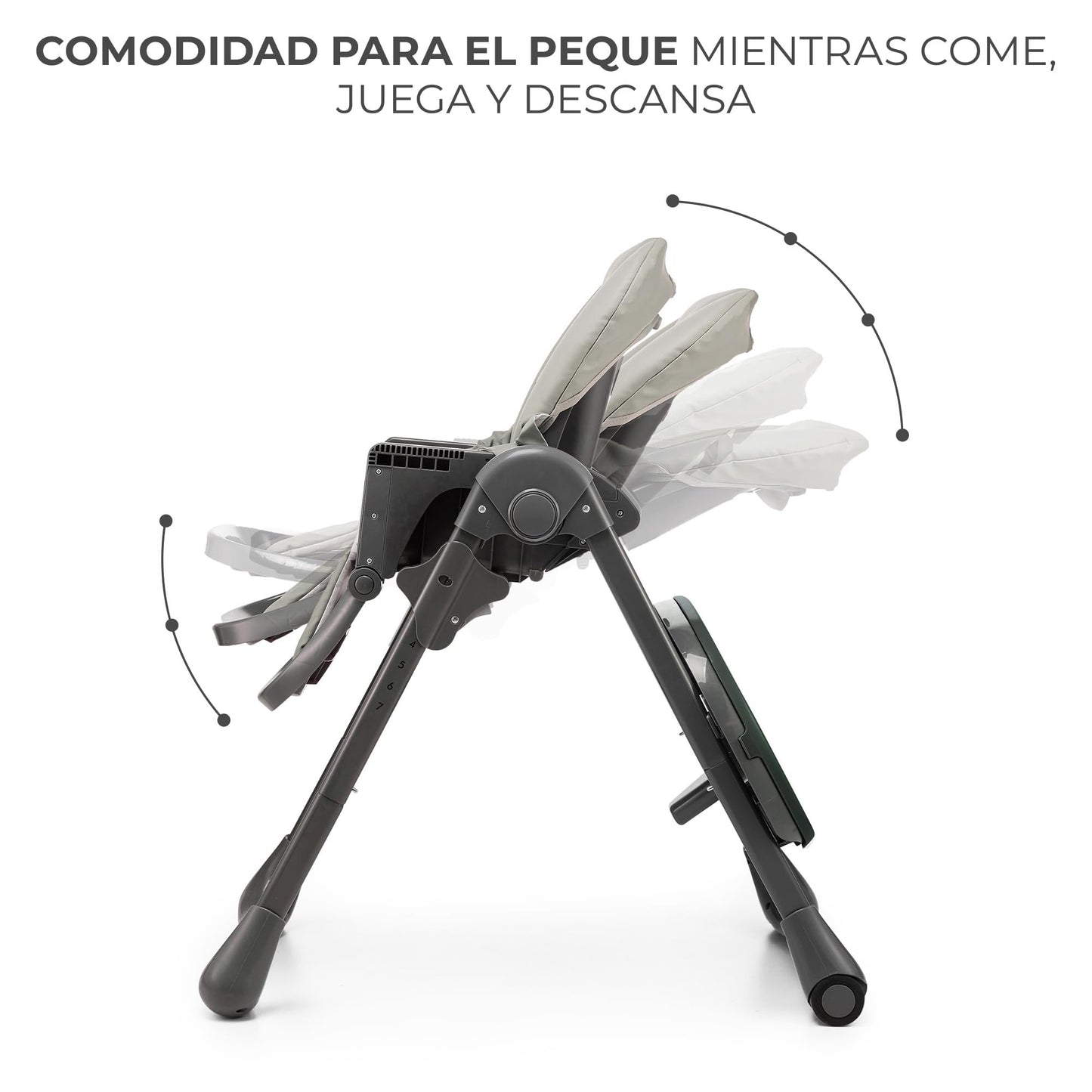 Kinderkraft TUMMIE Trona Bebé 2 en 1, Reclinable, con Juguetes y Reposapiés, Ajustable, Gris