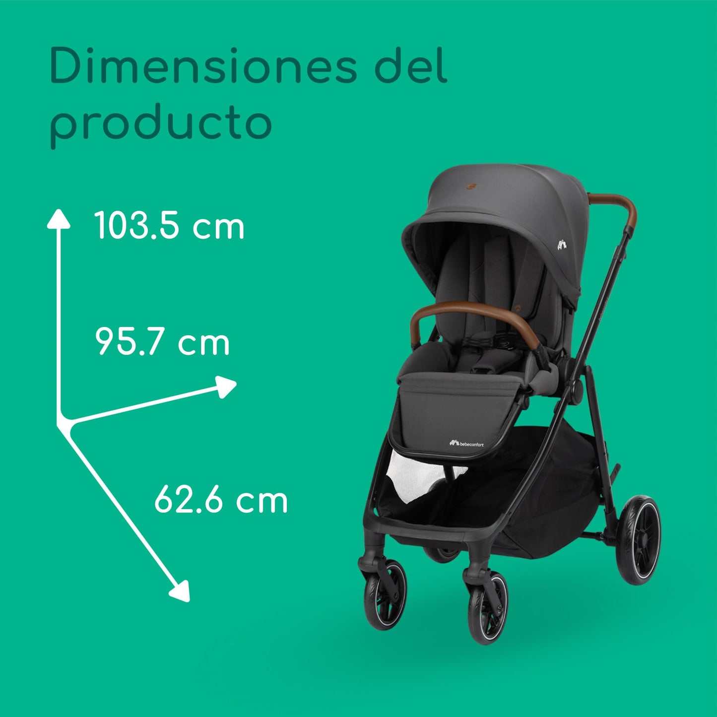 Bebeconfort Luvia Trio Carrito 3 en 1, con Cochecito, Silla de Coche y Capazo, con Cierre Inteligente, Manillar Ajustable, Absorción de Impactos, Mineral Graphite