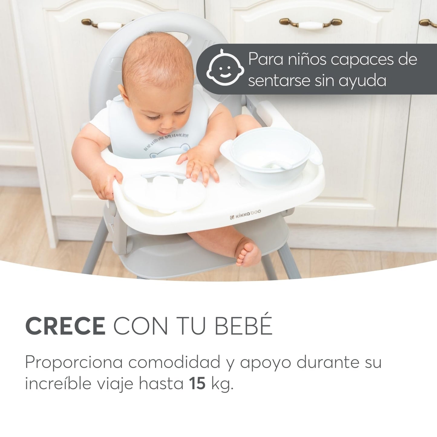 KikkaBoo SPOONY Trona Bebé 3 en 1 Evolutiva, Plegable, con Bandeja Extraíble, hasta 36 Meses, Gris
