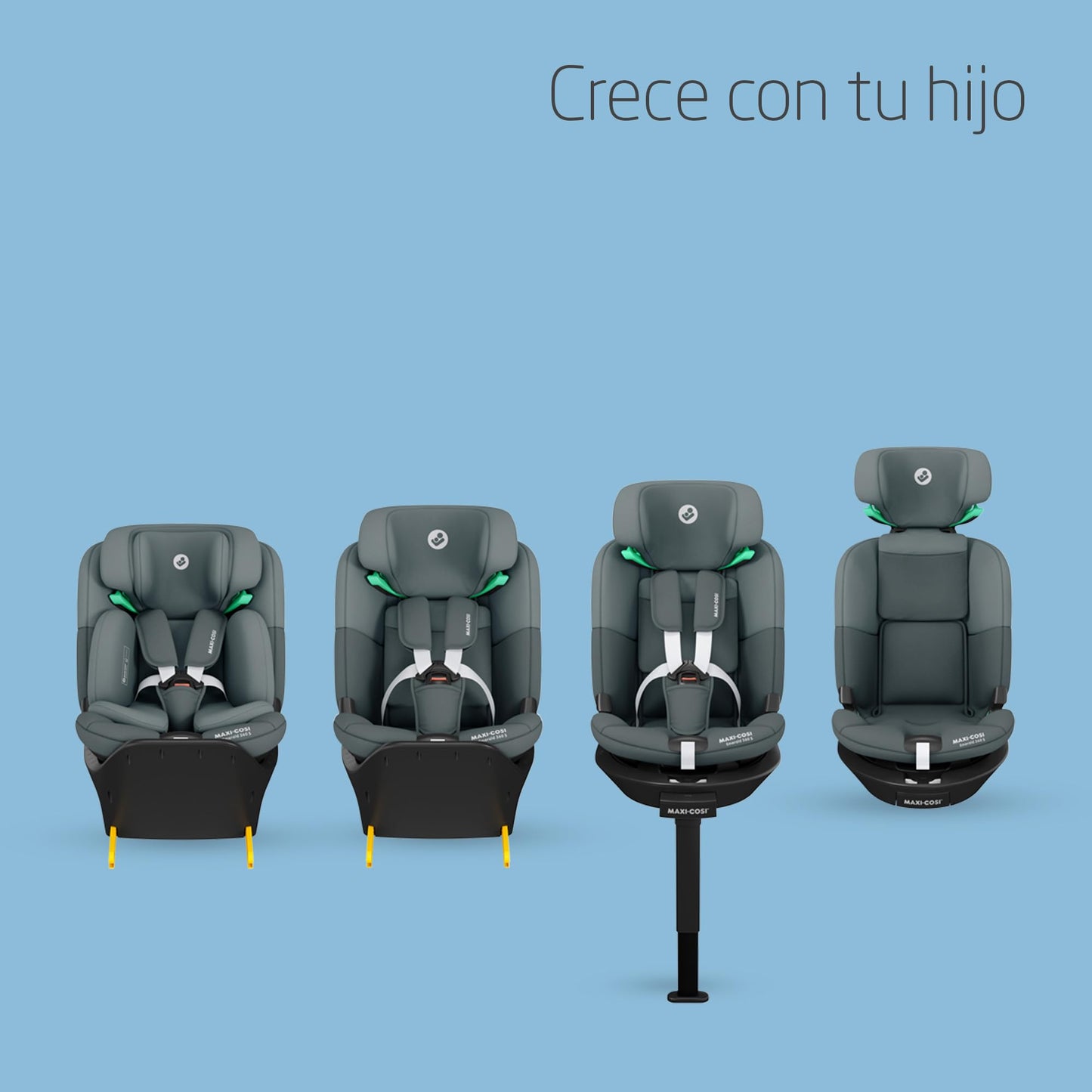 Maxi-Cosi Emerald 360 S i-Size Silla de Coche Giratoria 360º Multiedad, con 4 Reclinaciones y Protección G-CELL, de 0 a 12 Años, Tonal Graphite