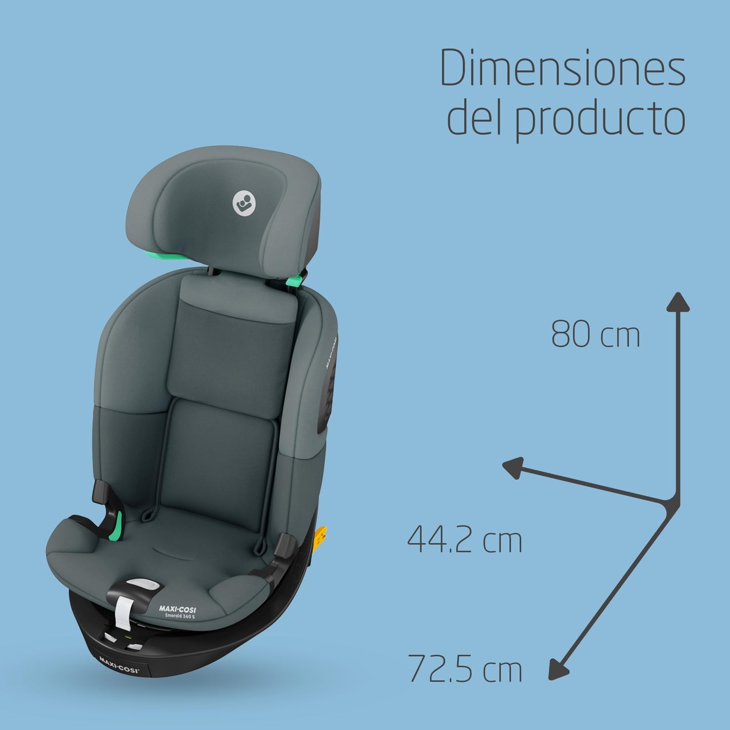 Maxi-Cosi Emerald 360 S i-Size Silla de Coche Giratoria 360º Multiedad, con 4 Reclinaciones y Protección G-CELL, de 0 a 12 Años, Tonal Graphite