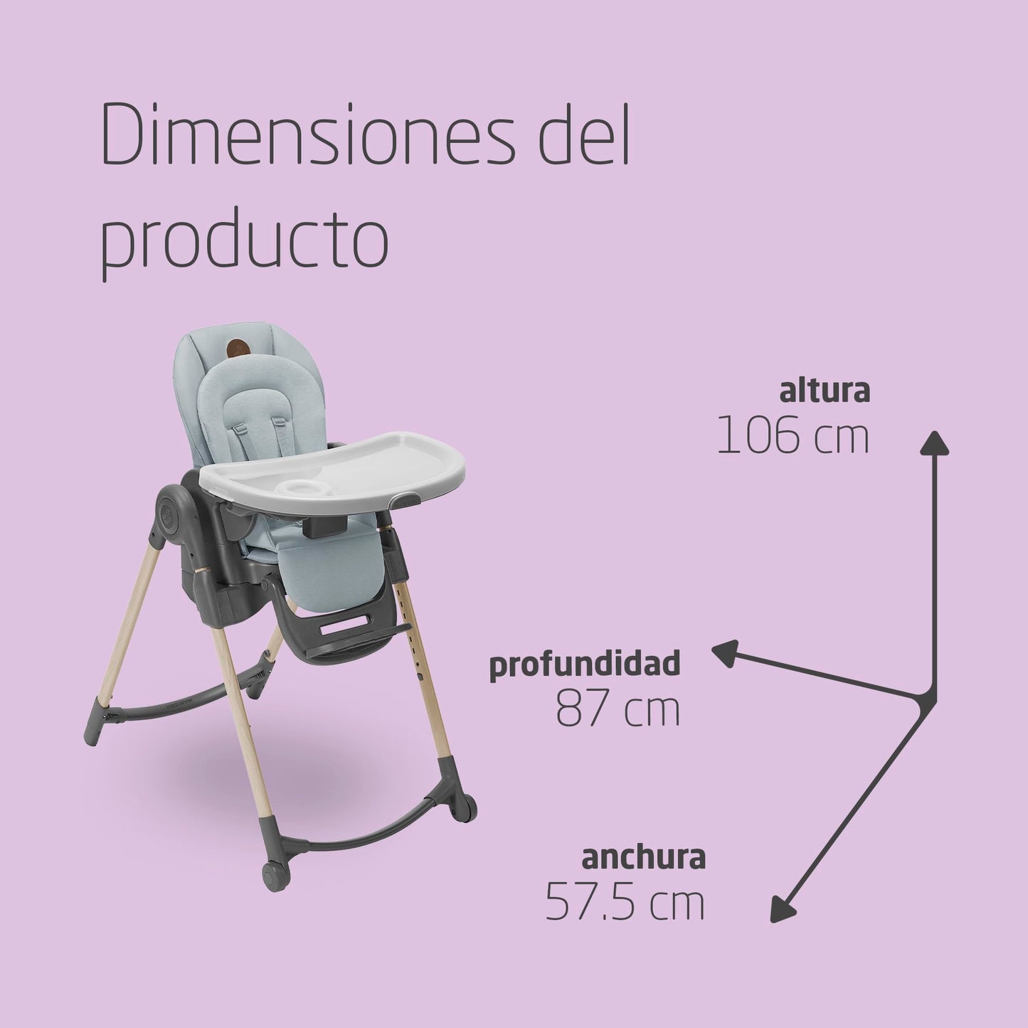 Maxi-Cosi Minla Trona Evolutiva 6 en 1, con 9 Alturas y 5 Reclinaciones, Plegado Compacto, de 0 a 14 Años, Eco Care, Beyond Grey
