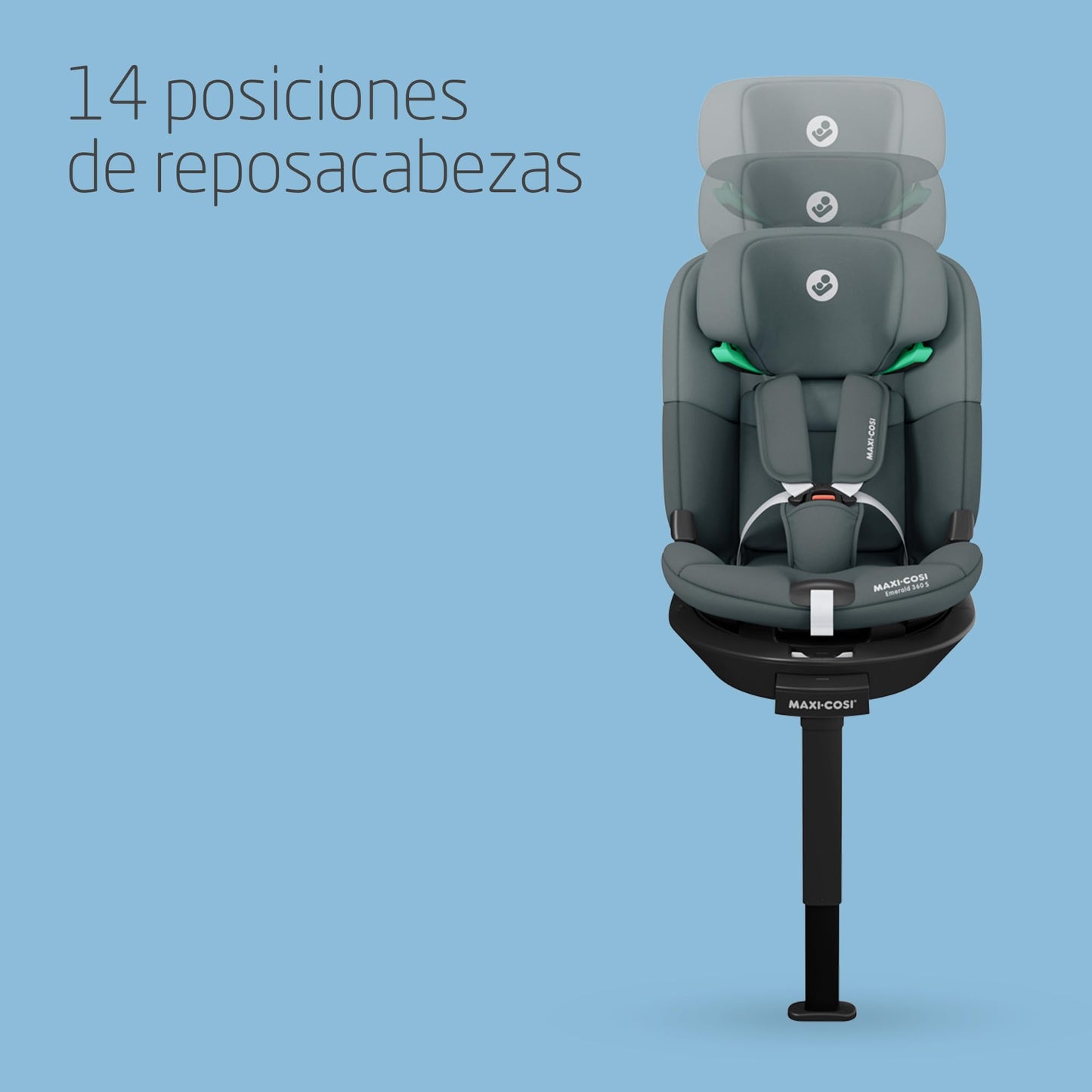 Maxi-Cosi Emerald 360 S i-Size Silla de Coche Giratoria 360º Multiedad, con 4 Reclinaciones y Protección G-CELL, de 0 a 12 Años, Tonal Graphite