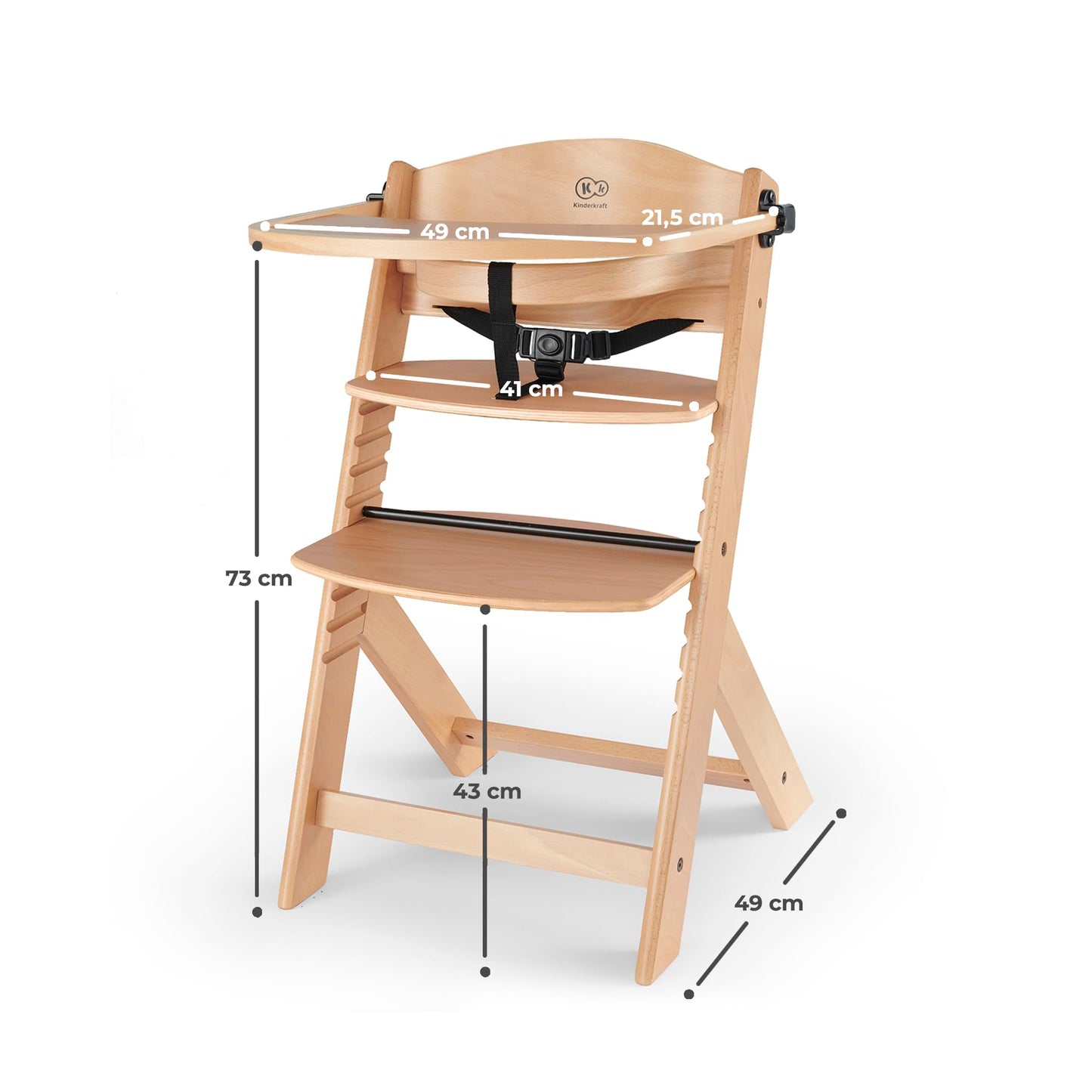 Kinderkraft ENOCK Trona Bebé Evolutiva de Madera, Portátil, Ergonómica, con Barrera y Bandeja