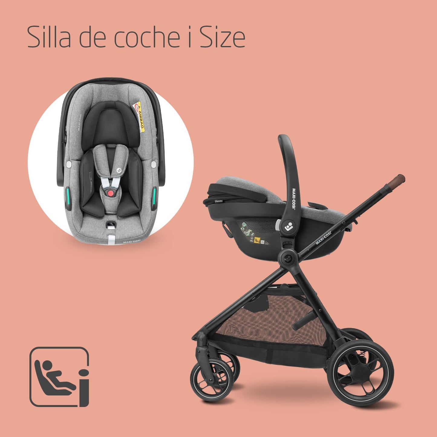 Maxi-Cosi Zelia S Trio Cochecito 3 en 1, Plegable y Compacto, con Silla de Coche CabrioFix S i-Size, de 0 a 4 Años, Gris