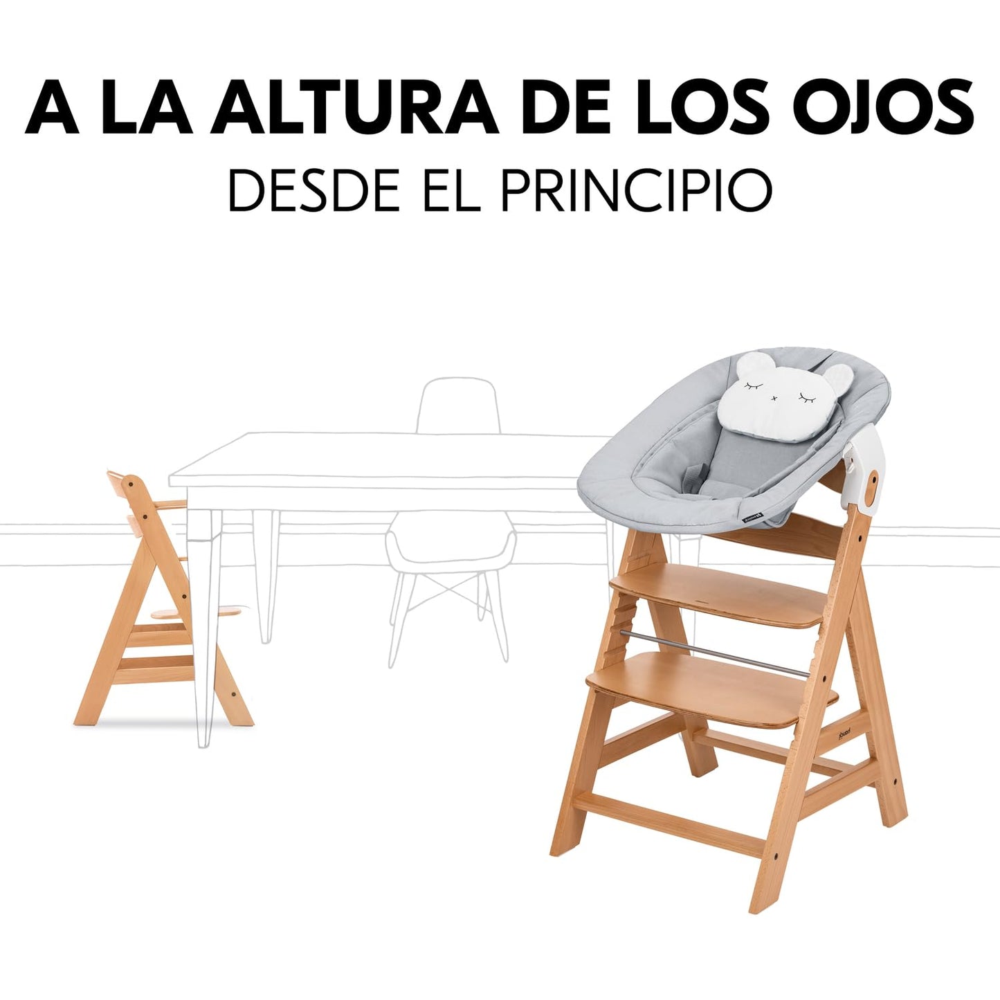 hauck Alpha Trona Evolutiva de Madera, con Hamaca Newborn, desde el Nacimiento, Altura Regulable, Natural