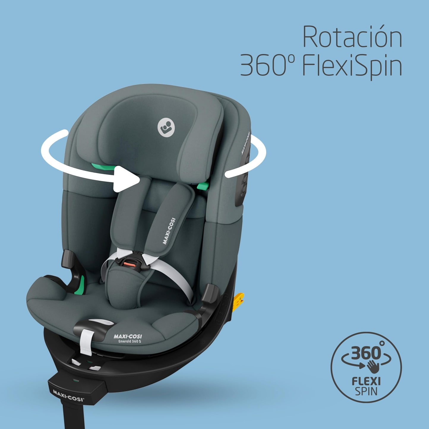 Maxi-Cosi Emerald 360 S i-Size Silla de Coche Giratoria 360º Multiedad, con 4 Reclinaciones y Protección G-CELL, de 0 a 12 Años, Tonal Graphite