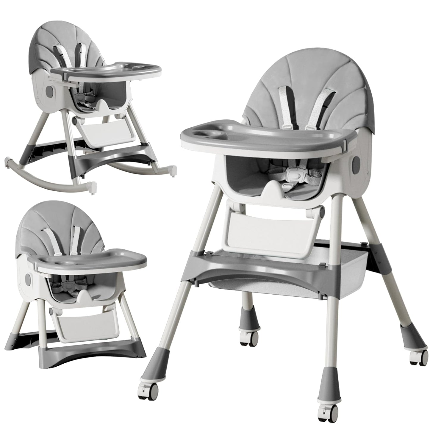 LINELUCK Trona Bebé Evolutiva Reclinable y Plegable, con Bandeja y Ruedas, de 6 Meses a 6 Años