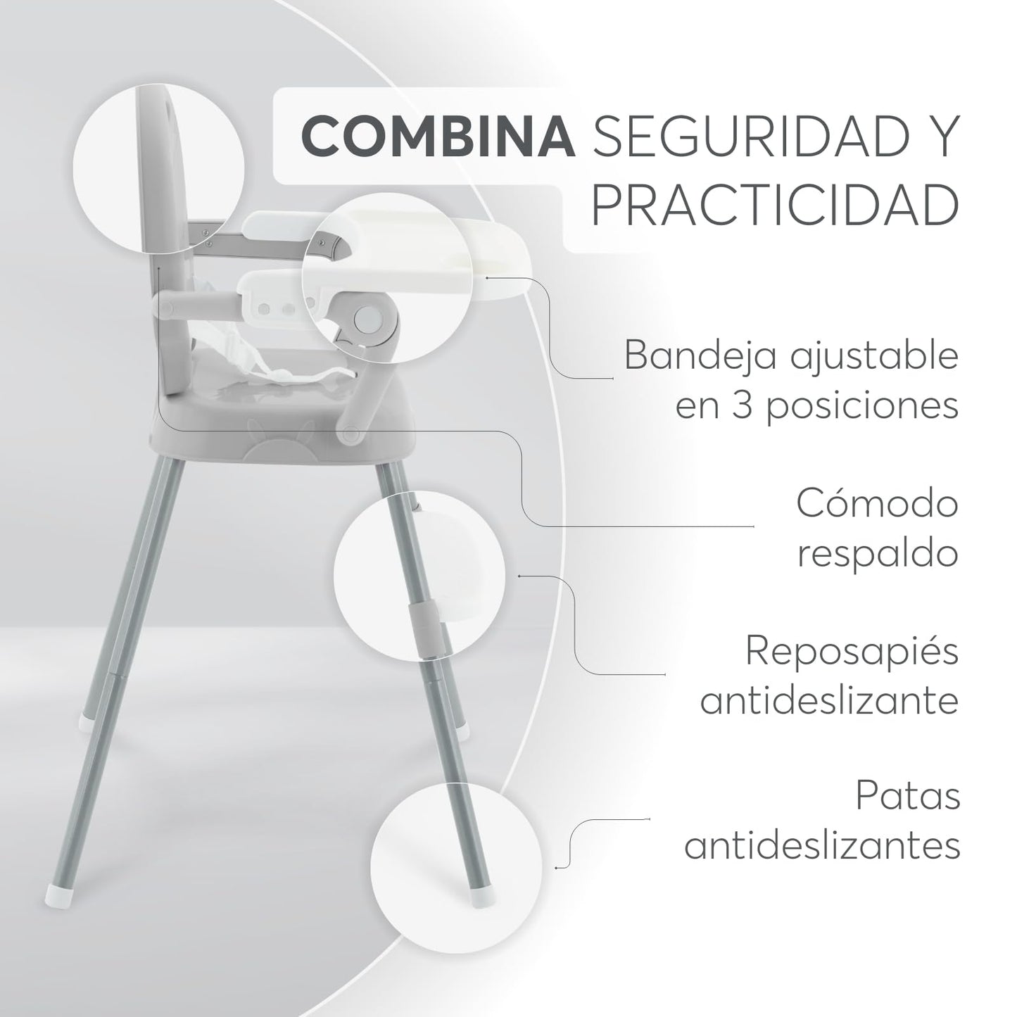 KikkaBoo SPOONY Trona Bebé 3 en 1 Evolutiva, Plegable, con Bandeja Extraíble, hasta 36 Meses, Gris