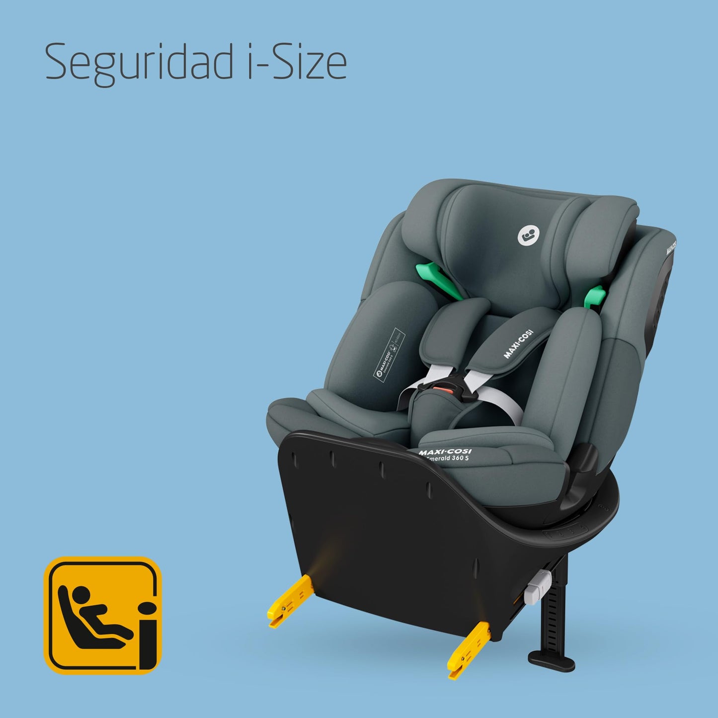 Maxi-Cosi Emerald 360 S i-Size Silla de Coche Giratoria 360º Multiedad, con 4 Reclinaciones y Protección G-CELL, de 0 a 12 Años, Tonal Graphite