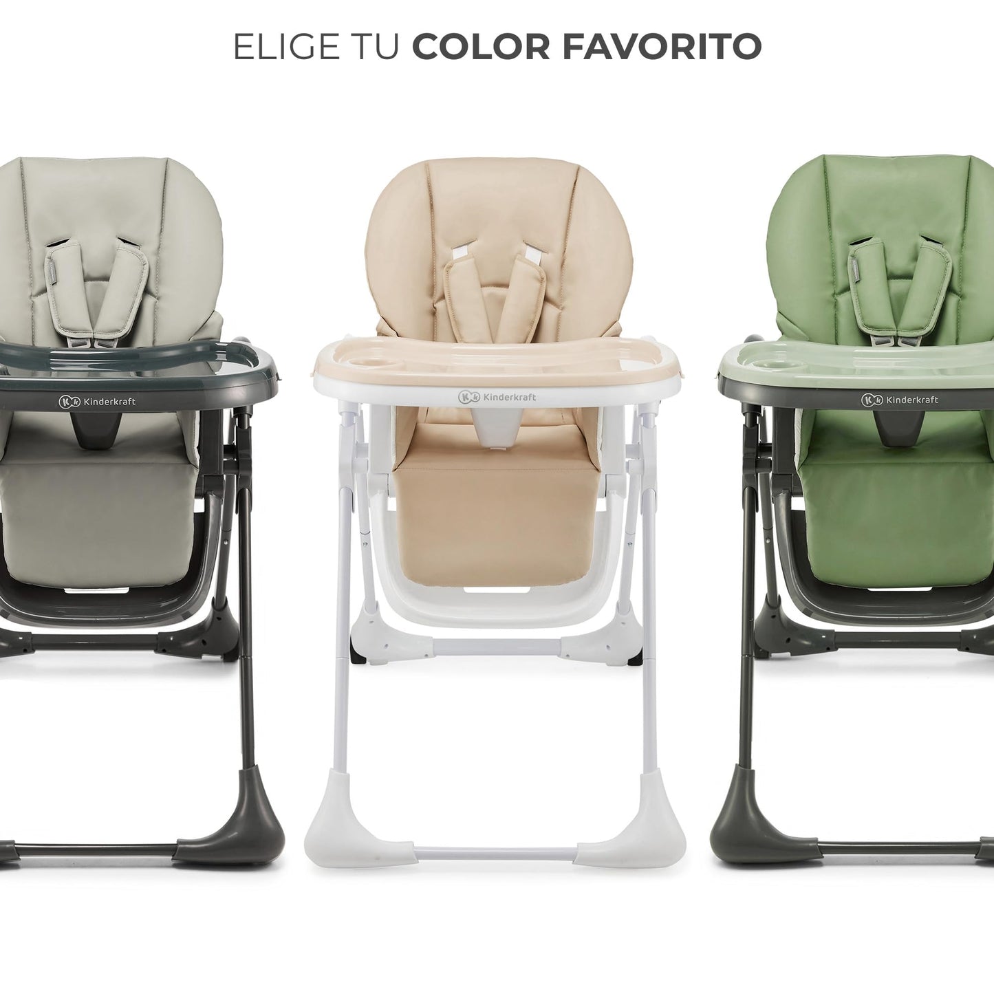 Kinderkraft TUMMIE Trona Bebé 2 en 1, Reclinable, con Juguetes y Reposapiés, Ajustable, Gris