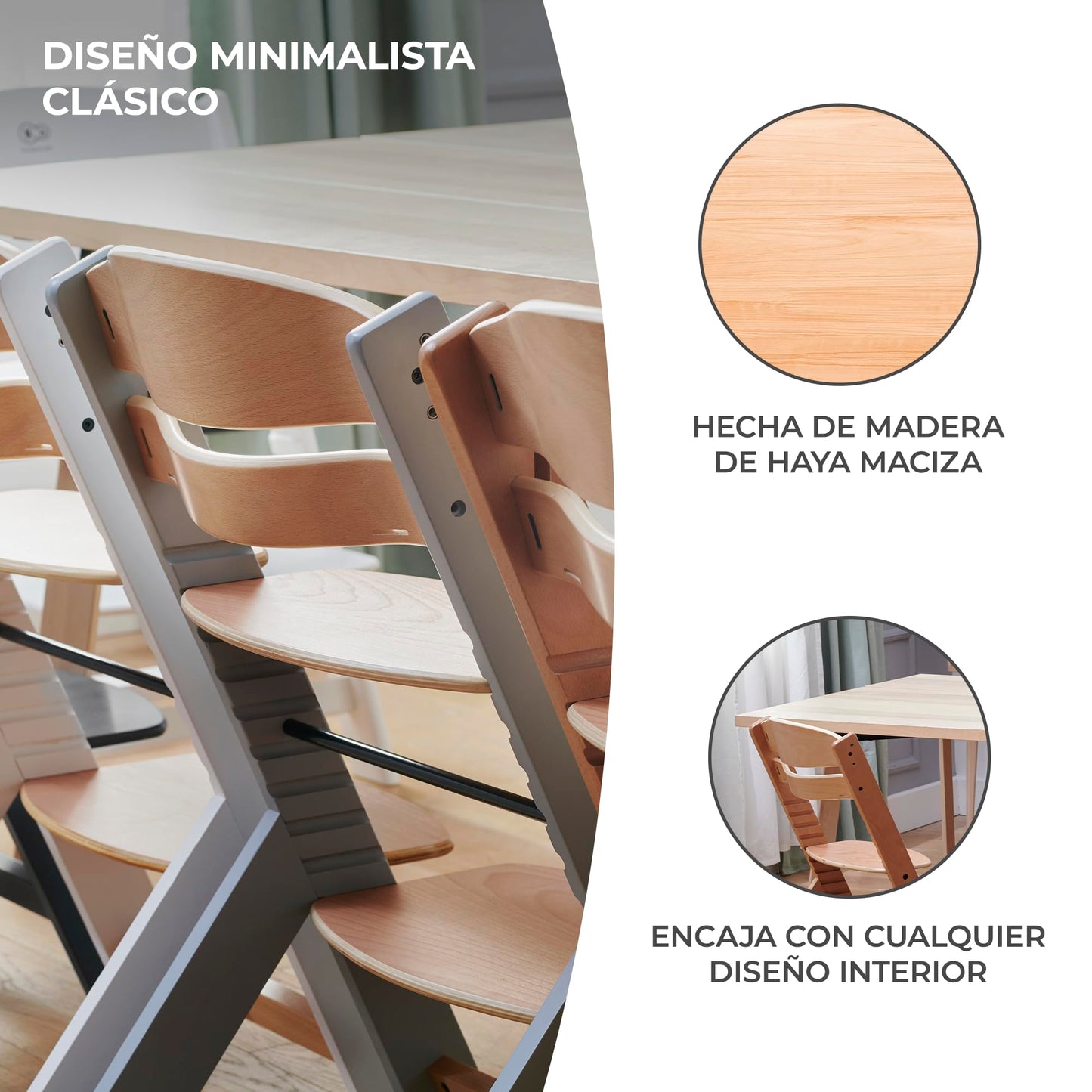 Kinderkraft ENOCK Trona Bebé Evolutiva de Madera, Portátil, Ergonómica, con Barrera y Bandeja