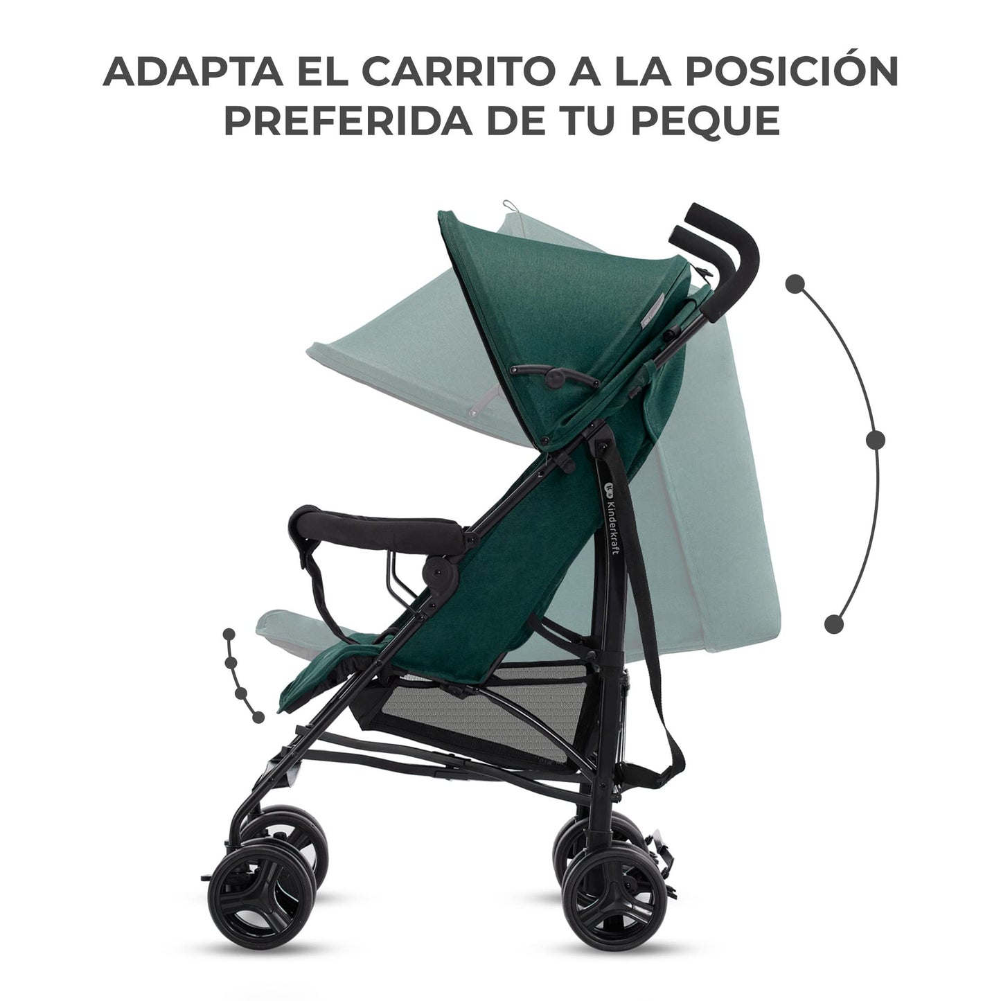 Kinderkraft TIK Silla de Paseo Ligera, Plegable (6,5 kg), con Reclinación Total y Tejido Impermeable, Verde