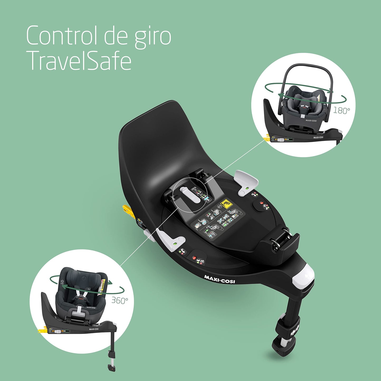 Maxi-Cosi FamilyFix 360 i-Size Base ISOFIX Giratoria 360, con Giro FlexiSpin, de 0 a 4 Años (40-105 cm), Negra