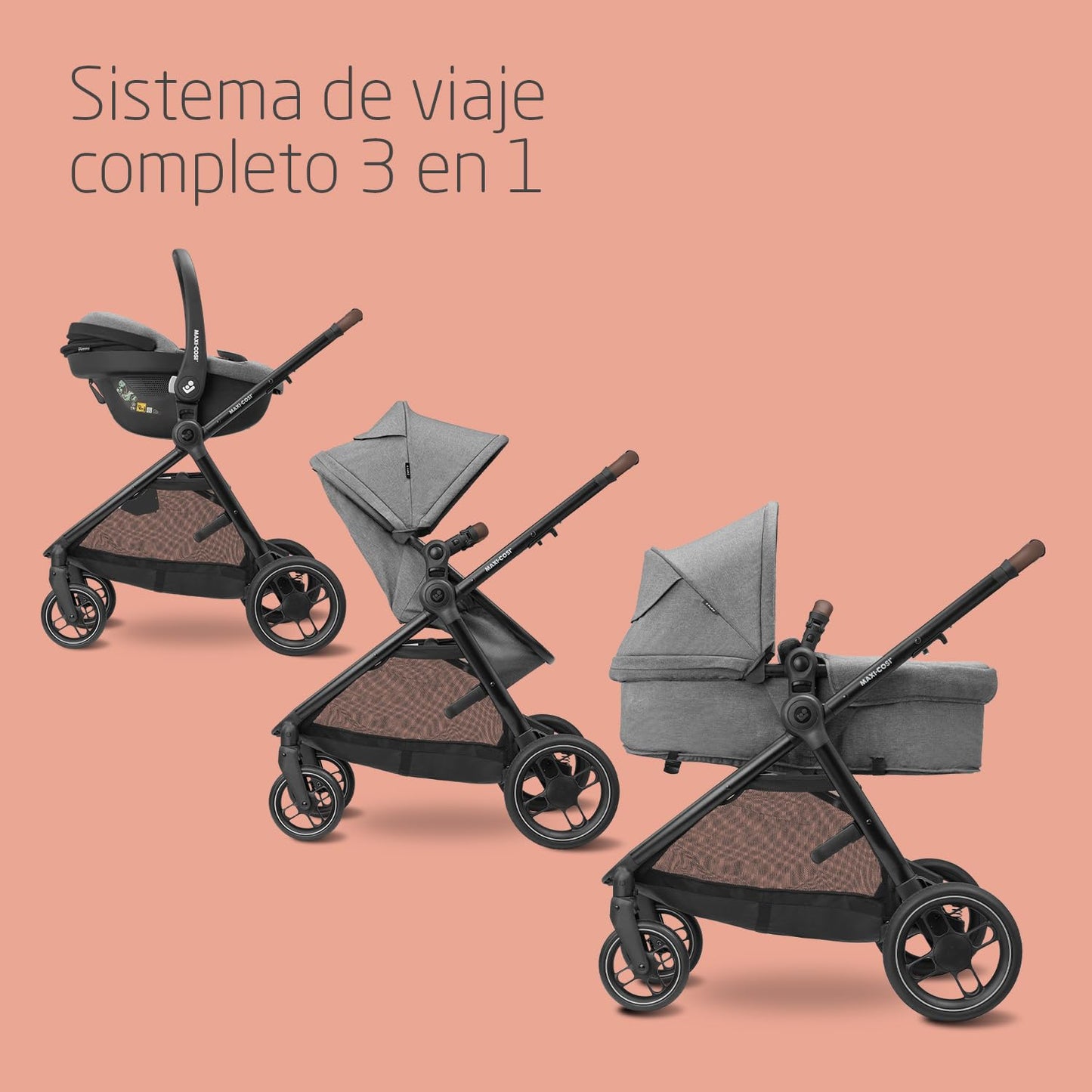 Maxi-Cosi Zelia S Trio Cochecito 3 en 1, Plegable y Compacto, con Silla de Coche CabrioFix S i-Size, de 0 a 4 Años, Gris