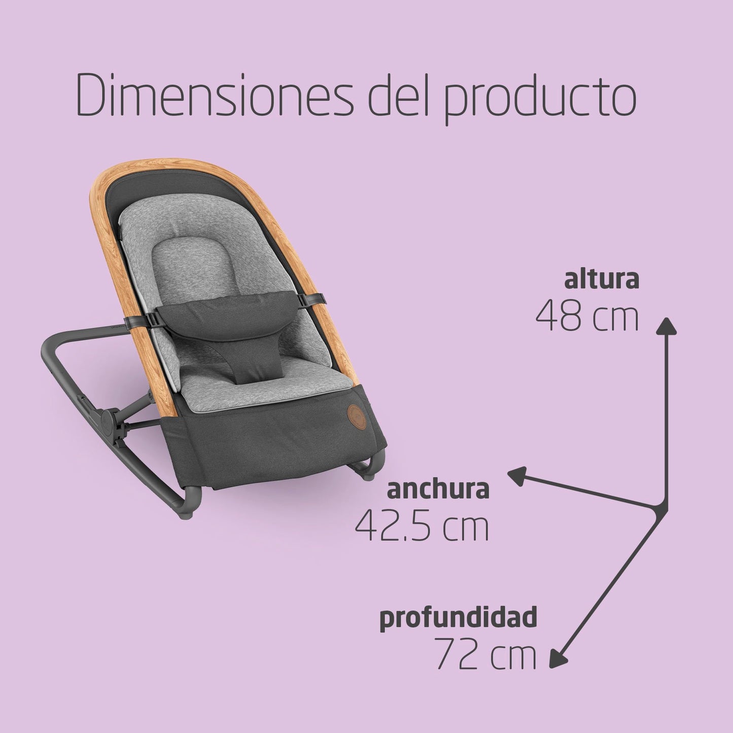 Maxi-Cosi Kori Hamaca y Balancín Bebé 2 en 1, Ligera y Plegable, con 3 Reclinaciones, de 0 a 6 Meses (hasta 9 kg), Essential Graphite