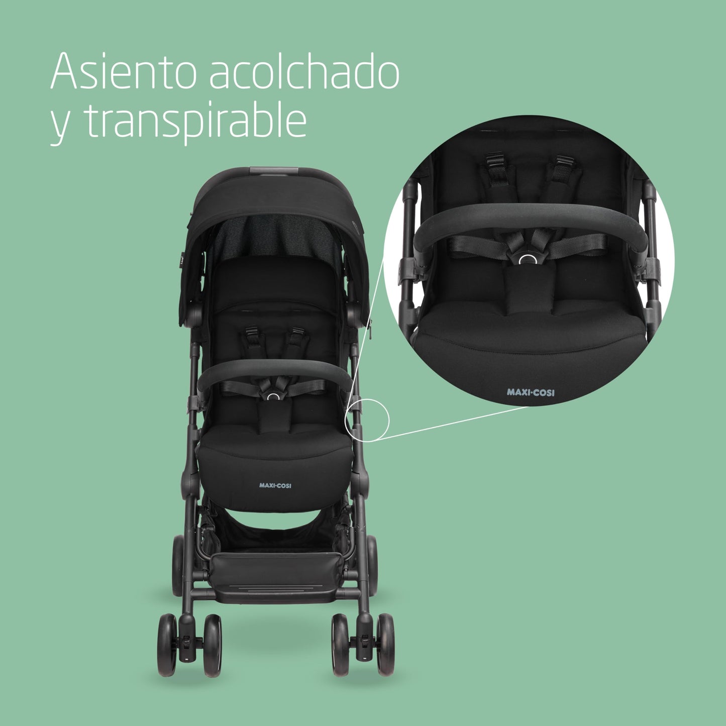 Maxi-Cosi Lara2 Silla de Paseo Ligera y Compacta, con Plegado Automático, Reclinación Total y Bandolera, de 0 a 4 Años (hasta 22 kg), Essential Black