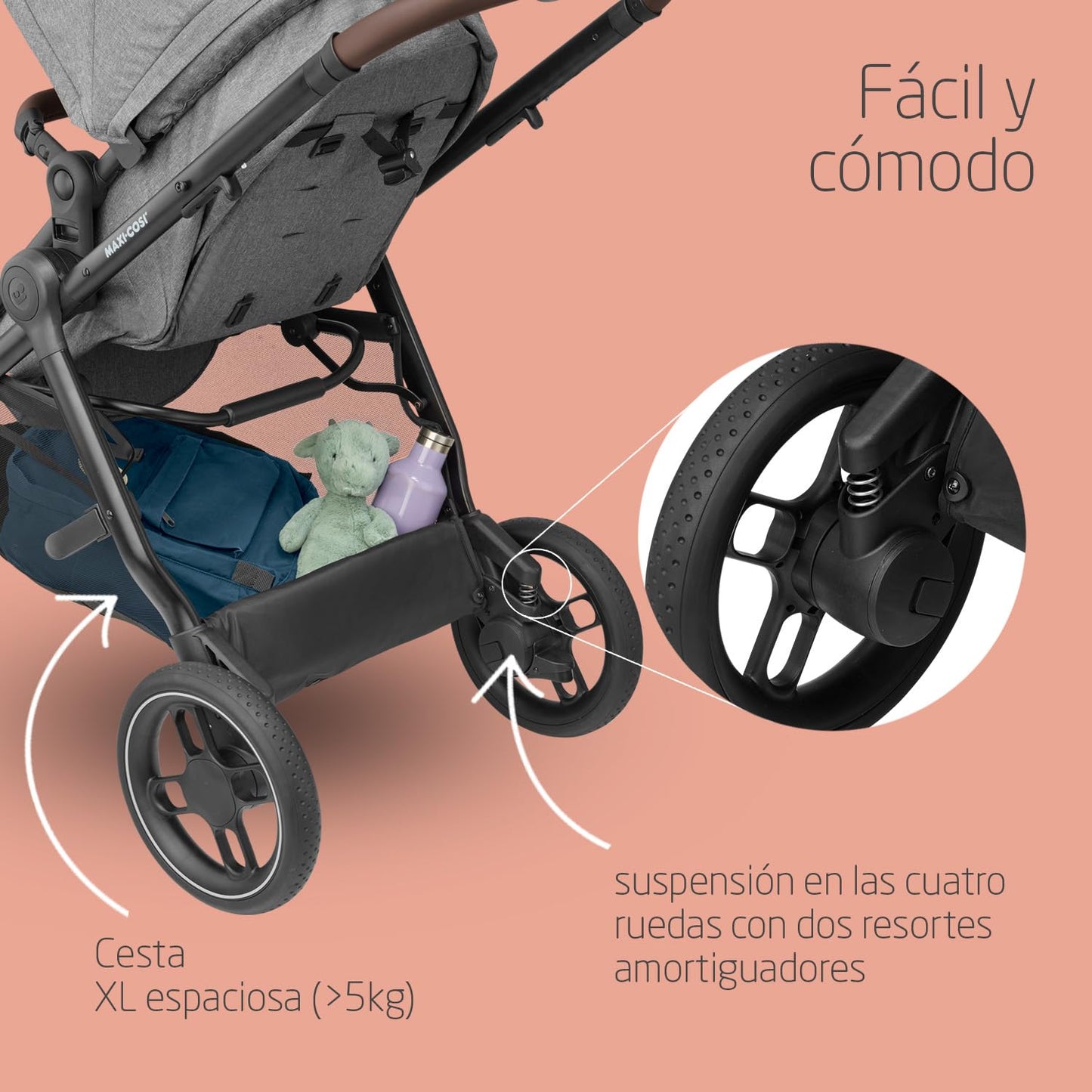 Maxi-Cosi Zelia S Trio Cochecito 3 en 1, Plegable y Compacto, con Silla de Coche CabrioFix S i-Size, de 0 a 4 Años, Gris