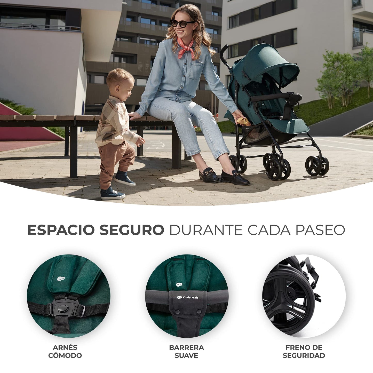 Kinderkraft TIK Silla de Paseo Ligera, Plegable (6,5 kg), con Reclinación Total y Tejido Impermeable, Verde