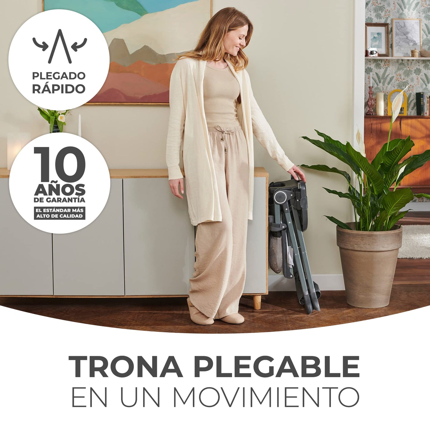 Kinderkraft FOLDEE Trona Bebé Reclinable y Plegable, con Reposapiés y Bandeja Doble Extraíble, de 6 Meses a 3 Años, Verde