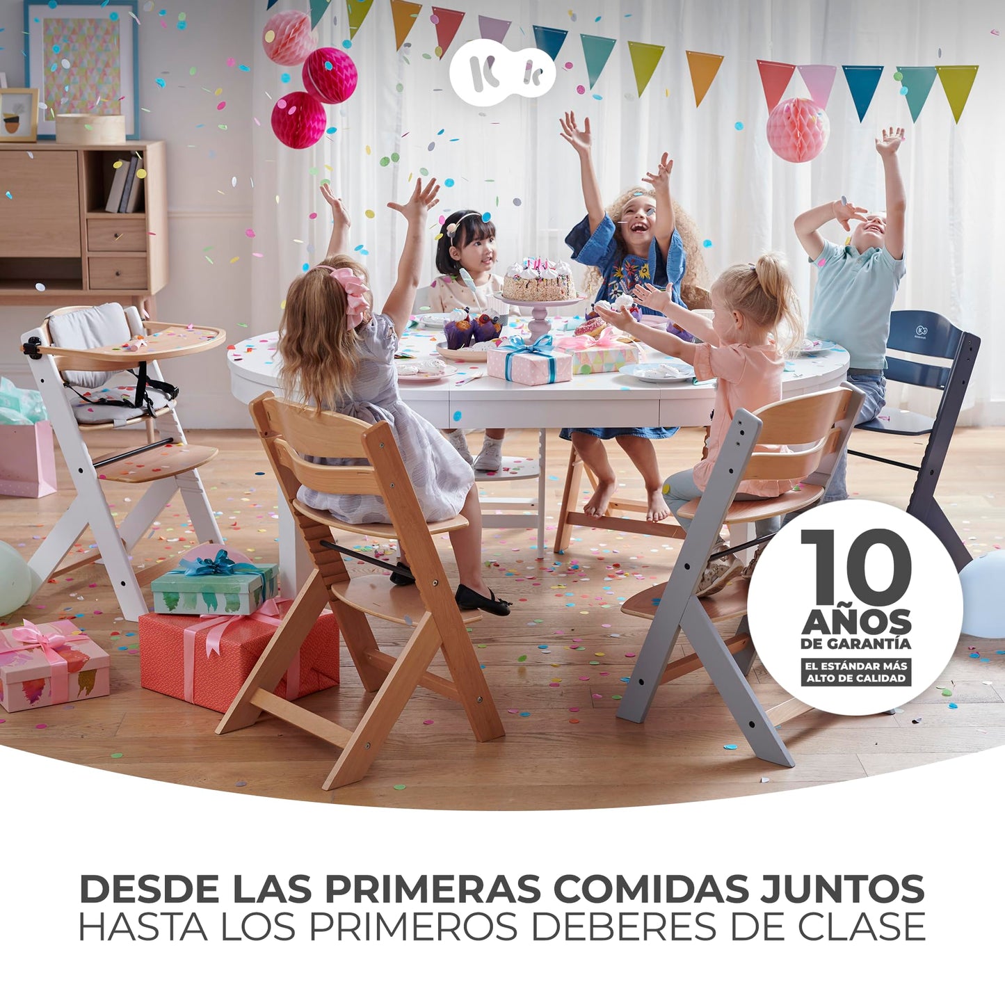 Kinderkraft ENOCK Trona Bebé Evolutiva de Madera, Portátil, Ergonómica, con Barrera y Bandeja