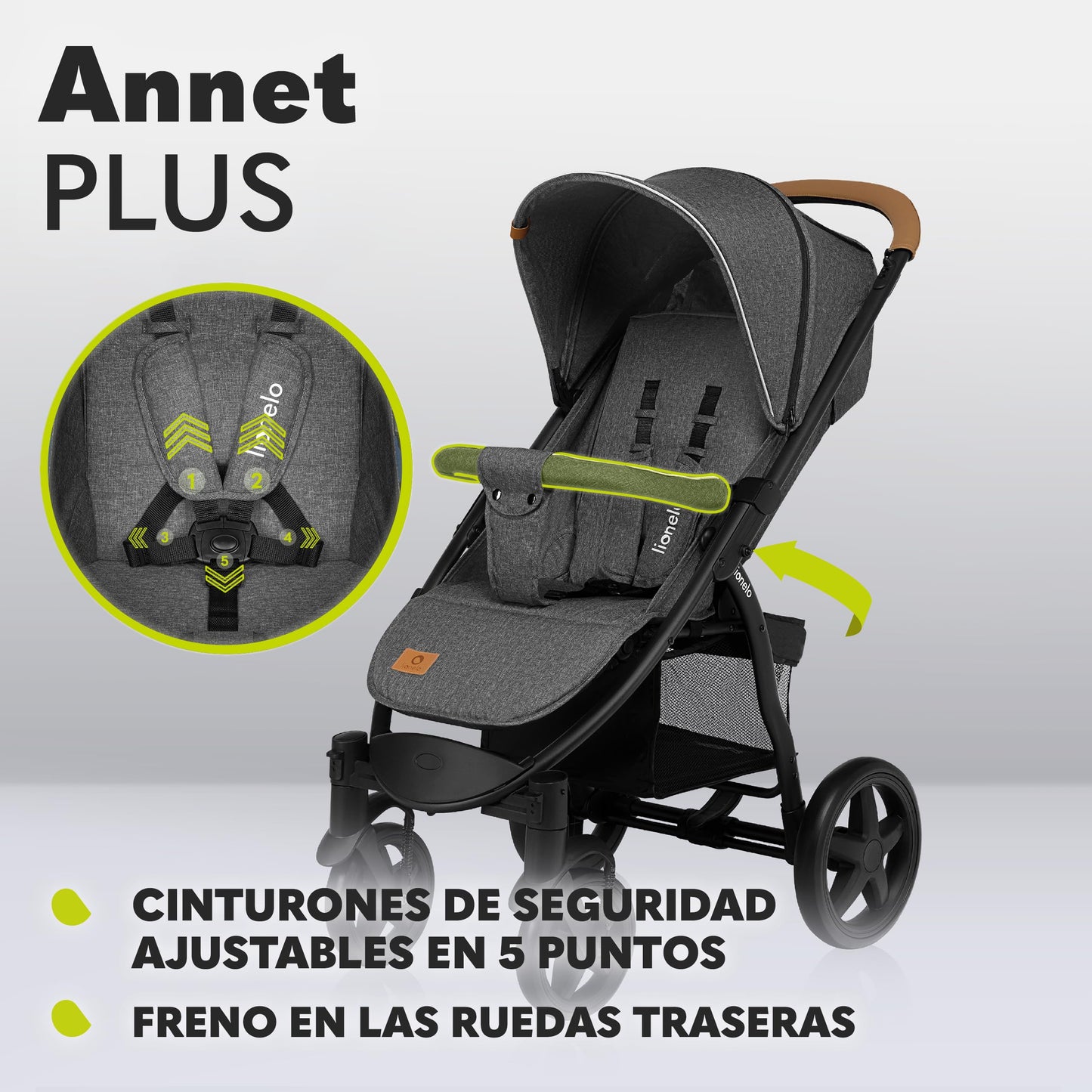 LIONELO Annet Silla de Paseo con Reclinación Total, Capota XXL y Mosquitera, Plegable, de 0-48 Meses (hasta 22 kg), Stone Caramel
