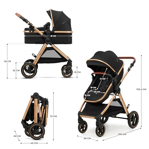 Kinderkraft ESME Sistema de Viaje 3 en 1, Plegable, con Silla de Coche **Mink PRO i-Size, para Recién Nacido hasta 4 Años, Negro