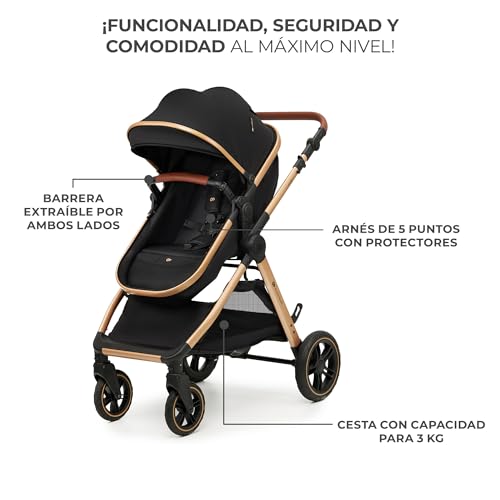 Kinderkraft ESME Sistema de Viaje 3 en 1, Plegable, con Silla de Coche **Mink PRO i-Size, para Recién Nacido hasta 4 Años, Negro