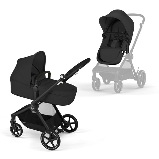 CYBEX Gold Sillita de paseo EOS 2-en-1, Sistema de viaje, Desde el nacimiento hasta 22 kg (aprox. 4 años), Negro (Moon Black)