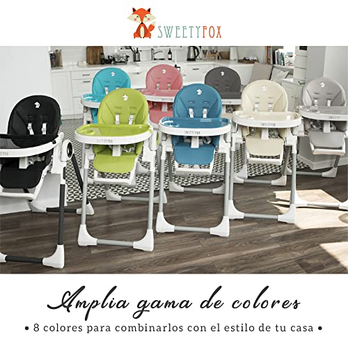 Sweety Fox Trona Bebé Evolutiva, Reclinable 5 Posiciones, 7 Alturas, Portátil, Rosa