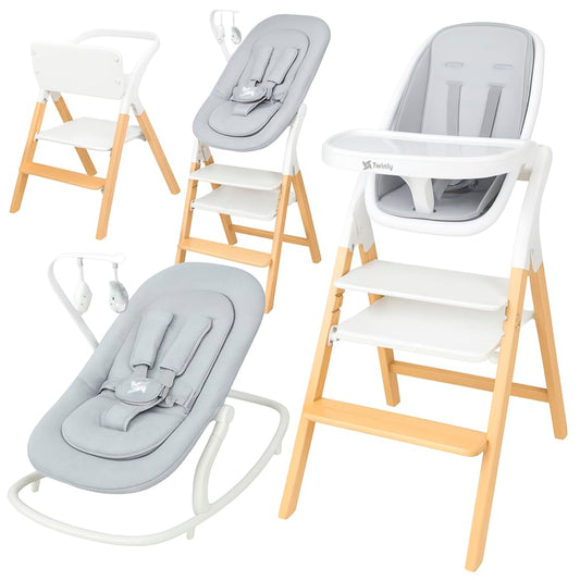 Twinly Alaia Trona Evolutiva 5 en 1, con Hamaca y Torre de Aprendizaje, Plegable, Madera de Haya, desde Nacimiento