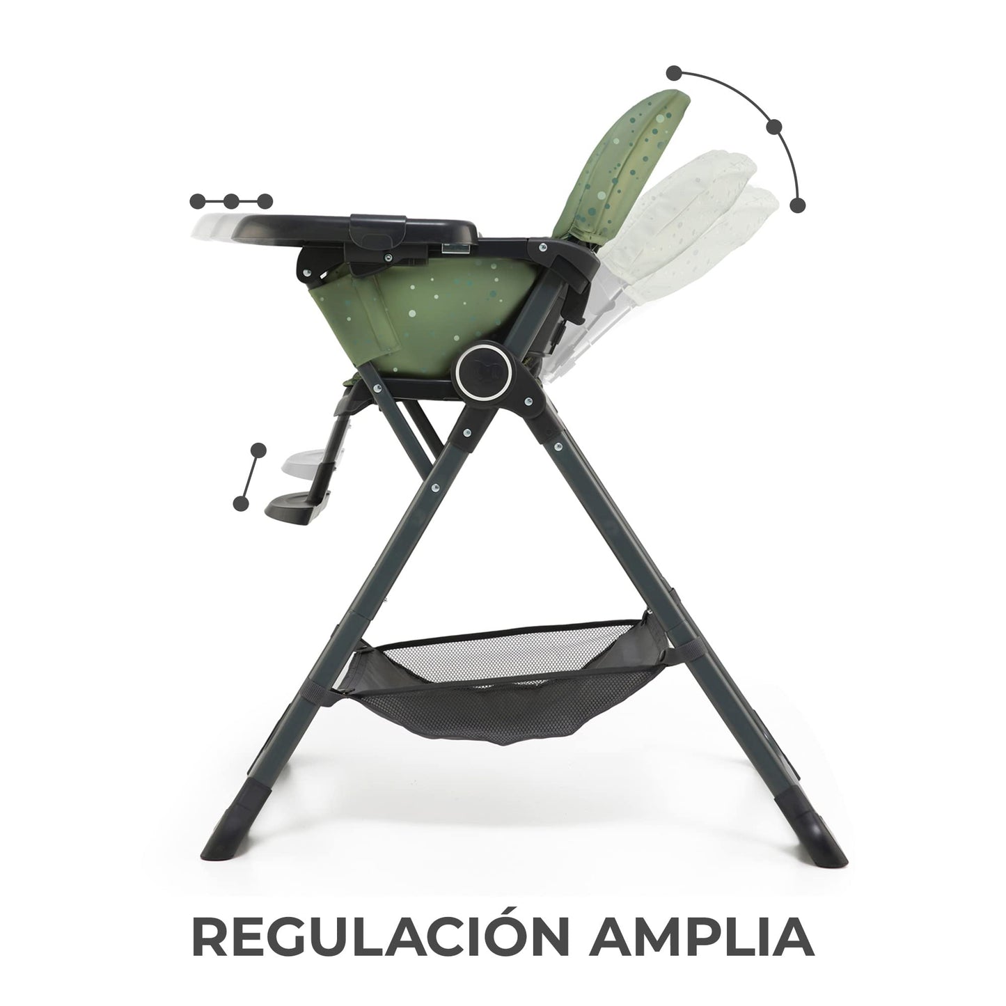 Kinderkraft FOLDEE Trona Bebé Reclinable y Plegable, con Reposapiés y Bandeja Doble Extraíble, de 6 Meses a 3 Años, Verde