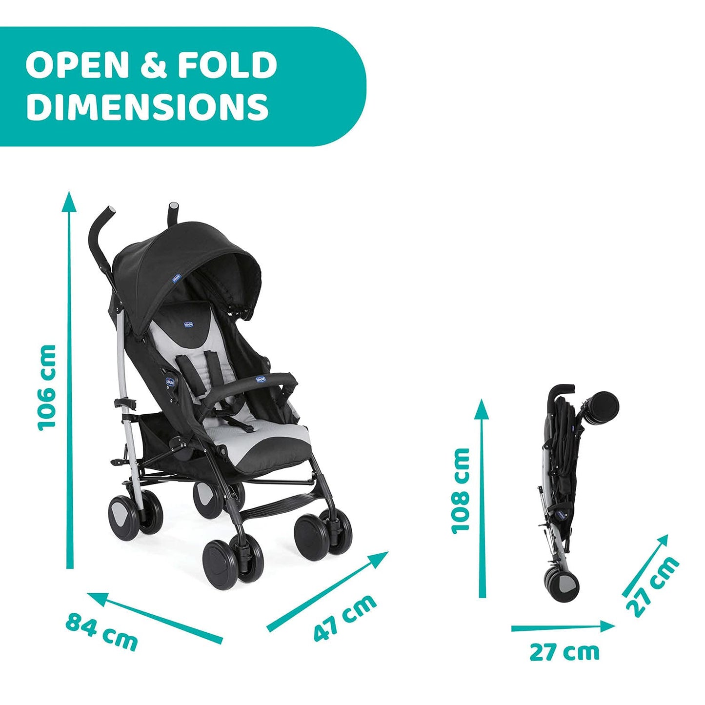 Chicco Echo Cochecito Ligero y Plegable, con Reclinación Total desde Nacimiento hasta 22 kg, Piedra