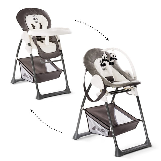 hauck Sit N Relax Trona Bebé Evolutiva con Hamaca Alta, desde 0 Meses, Plegable, Altura Regulable, Panda/Grey