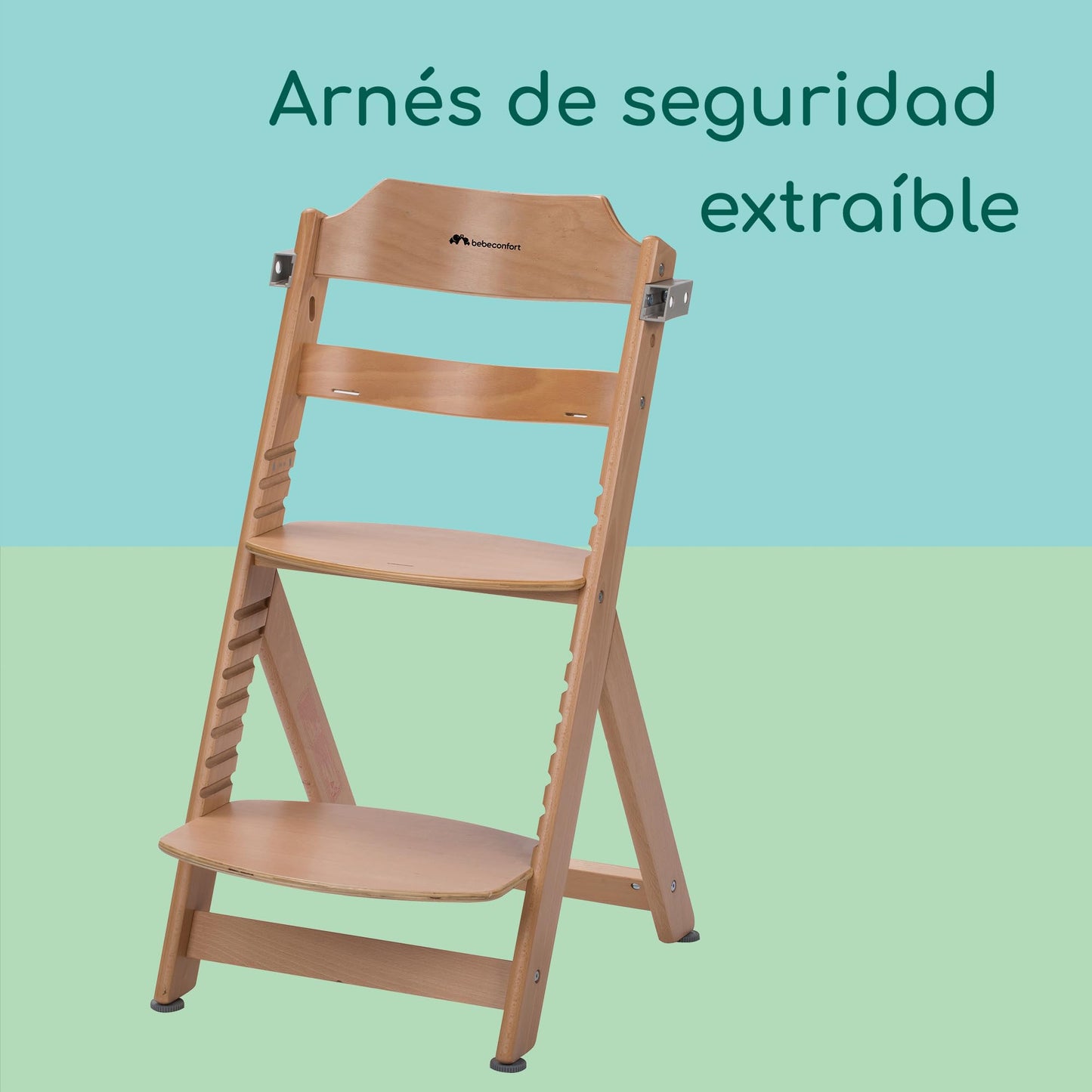 Bebeconfort Timba Trona Evolutiva de Madera, de 6 Meses a 99 Años (hasta 110 kg), con Bandeja Extraíble y Asiento Ajustable, Natural