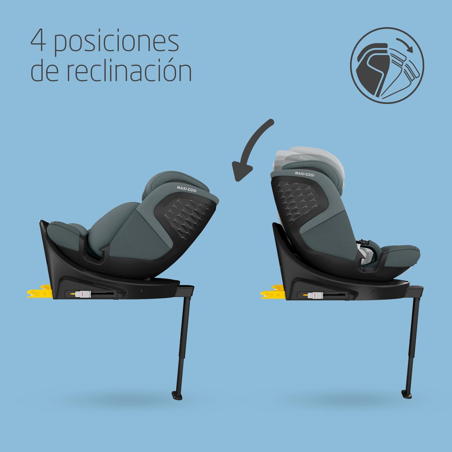 Maxi-Cosi Emerald 360 S i-Size Silla de Coche Giratoria 360º Multiedad, con 4 Reclinaciones y Protección G-CELL, de 0 a 12 Años, Tonal Graphite