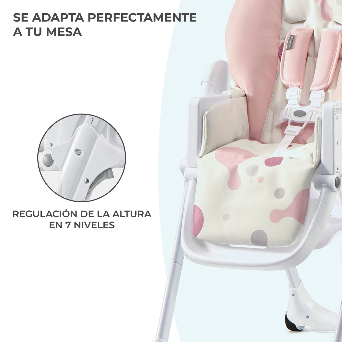 inderkraft YUMMY Trona Bebé Portátil, Plegable y Reclinable (7 Niveles), con Reposapiés y Bandeja Ajustables, hasta 3 Años, Rosa