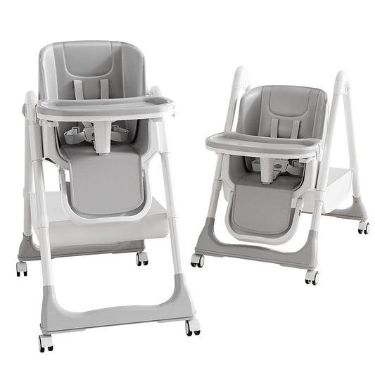 ONNWIN Trona Bebé Evolutiva Reclinable y Plegable, con Bandeja y Ruedas, de 6 Meses a 6 Años