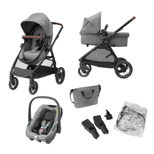 Maxi-Cosi Zelia S Trio Cochecito 3 en 1, Plegable y Compacto, con Silla de Coche CabrioFix S i-Size, de 0 a 4 Años, Gris