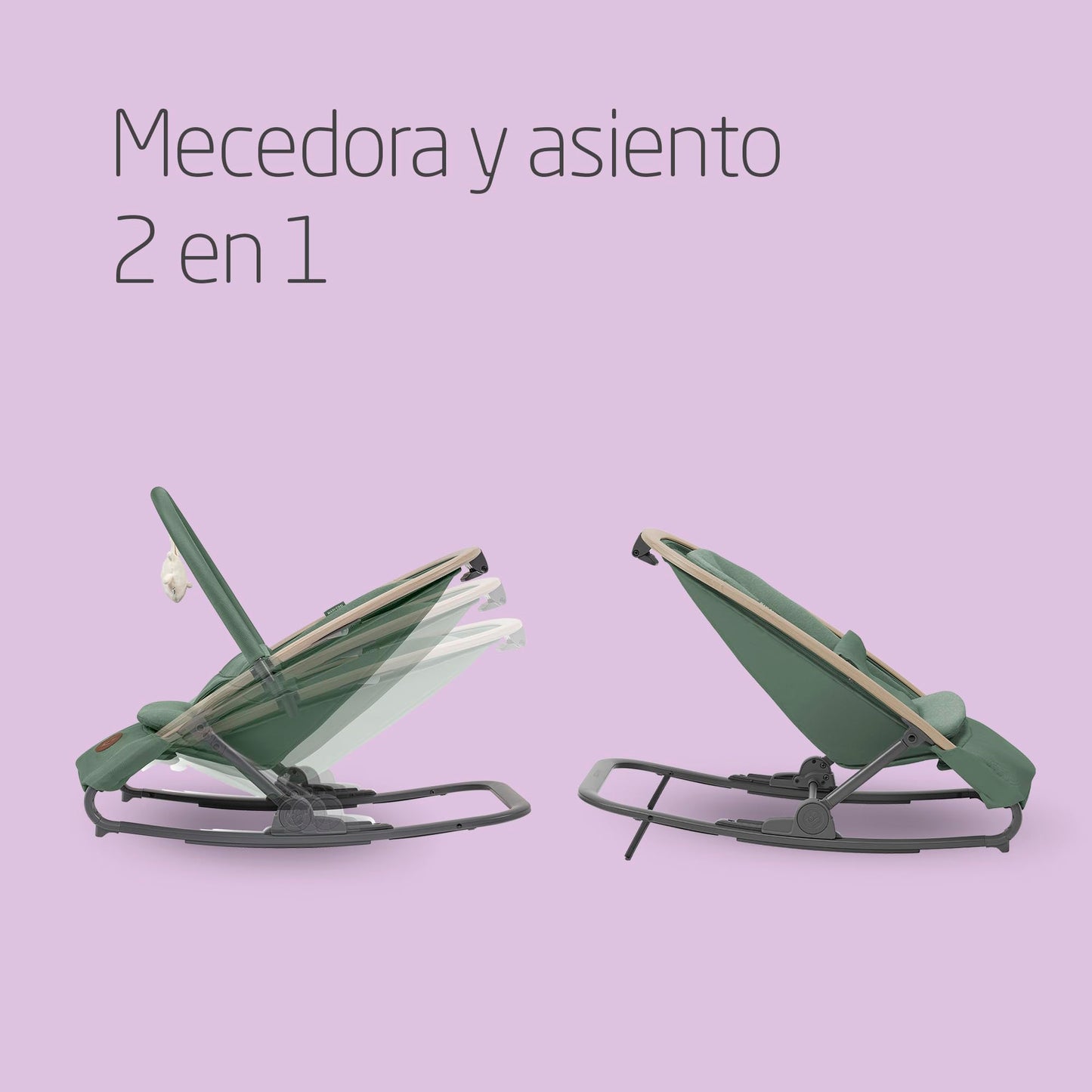 Maxi-Cosi Kori Hamaca y Balancín 2 en 1, con Arco de Juegos y 3 Reclinaciones, Ligera y Compacta, de 0 a 2 Años (hasta 15 kg), Eco Care, Beyond Green