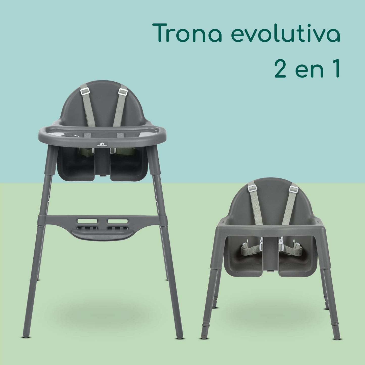 Bebeconfort Meely Trona 2 en 1 Convertible en Silla, Ligera (3,3 kg), con Arnés de 5 Puntos, Dark Grey