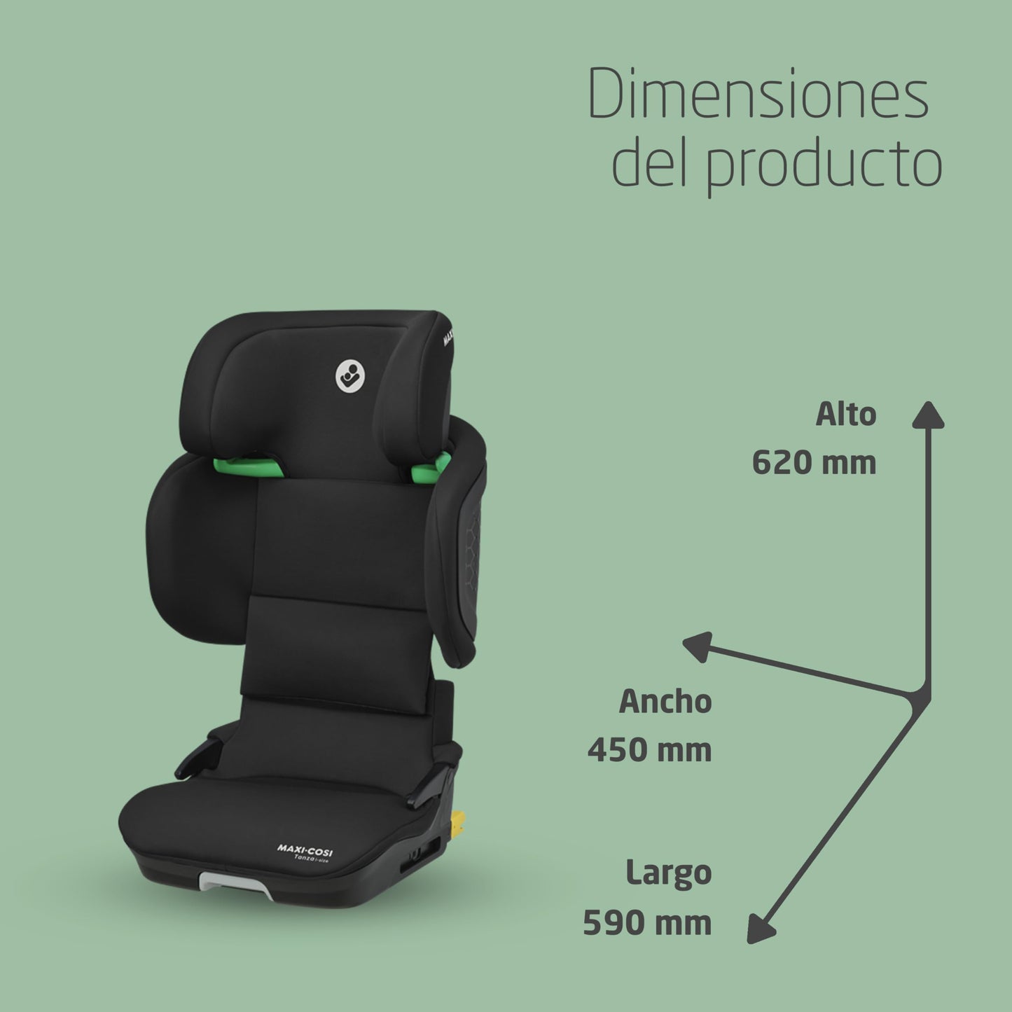 Maxi-Cosi Tanza i-Size Silla de Coche Plegable y Portátil, con ISOFIX, Protección G-CELL y 10 Posiciones de Reposacabezas, de 3.5 a 12 Años, Full Black
