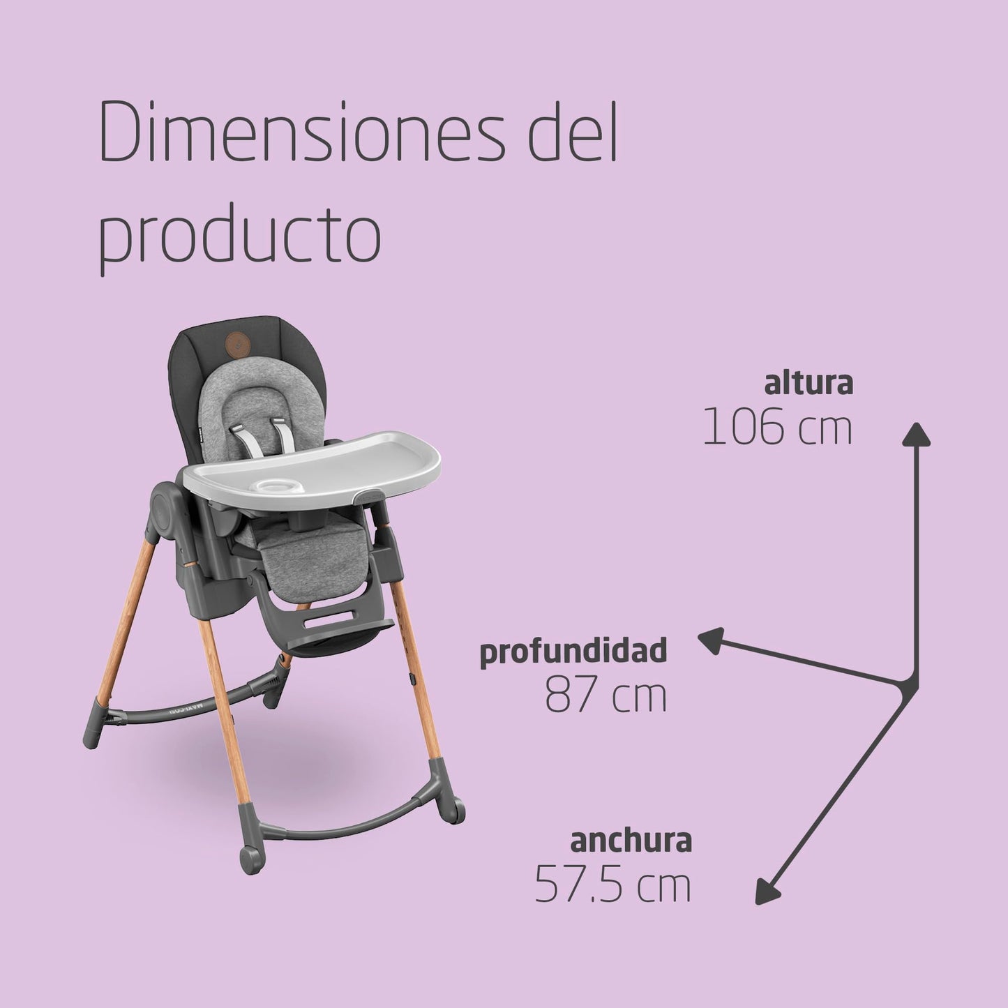 Maxi-Cosi Minla Trona Evolutiva 6 en 1, con 9 Alturas y 5 Reclinaciones, Plegado Compacto, de 0 a 14 Años, Essential Graphite