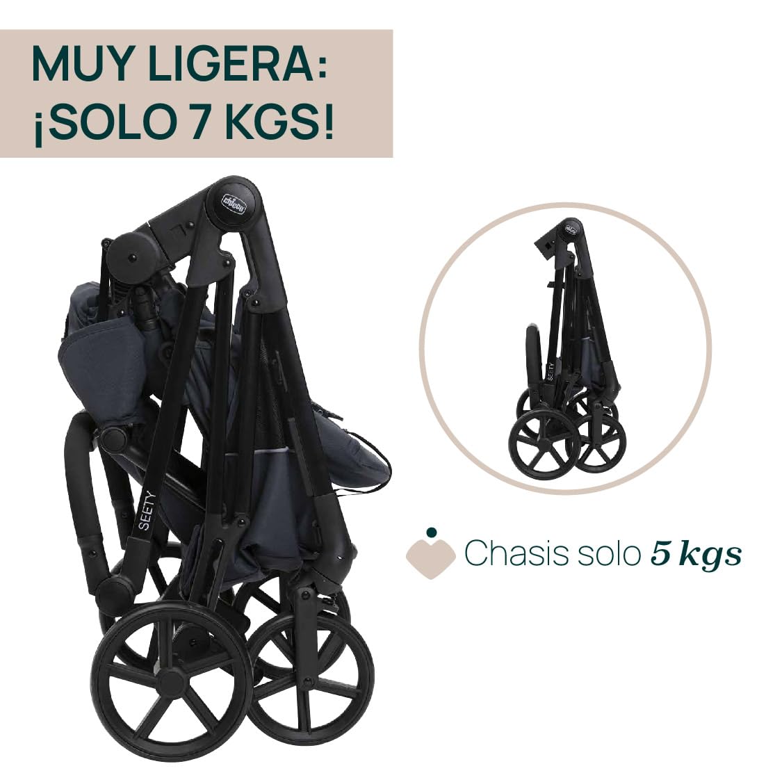 Chicco Trio Seety Sistema Modular 3 Piezas, con Cochecito, Capazo y Silla de Coche Kory i-Size, Ultraligero y Compacto, de 0 a 4 Años