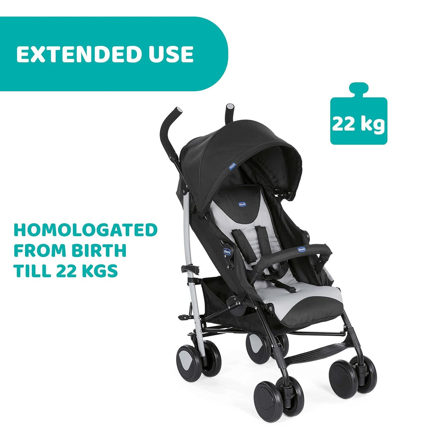 Chicco Echo Cochecito Ligero y Plegable, con Reclinación Total desde Nacimiento hasta 22 kg, Piedra