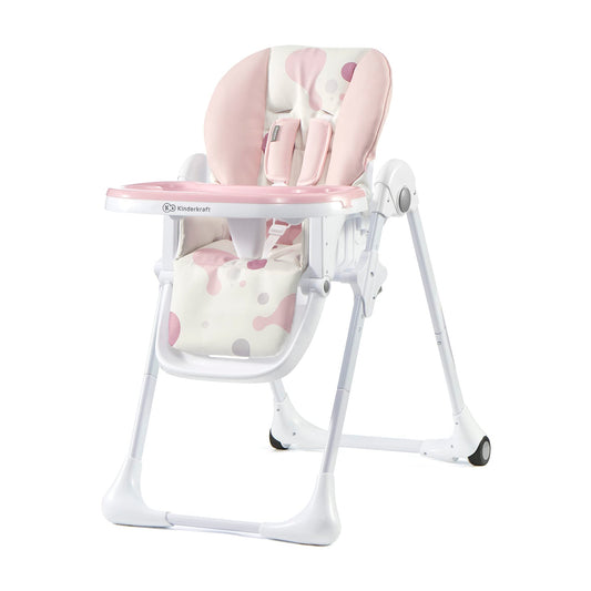 inderkraft YUMMY Trona Bebé Portátil, Plegable y Reclinable (7 Niveles), con Reposapiés y Bandeja Ajustables, hasta 3 Años, Rosa